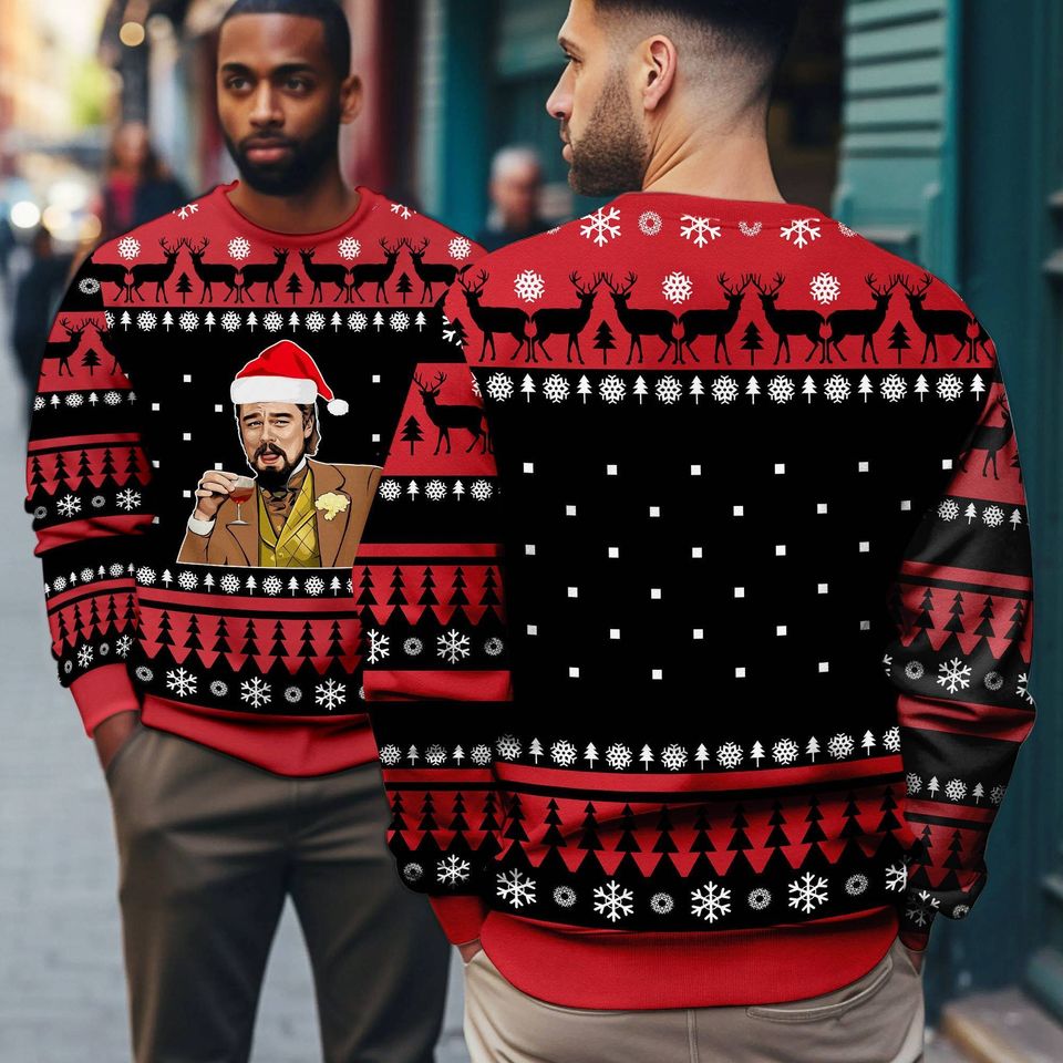 Laughing Leonardo DiCaprio Meme Ugly Christmas Sweater, Funny Christmas Ugly Sweater - Image 2