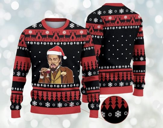 Laughing Leonardo DiCaprio Meme Ugly Christmas Sweater, Funny Christmas Ugly Sweater
