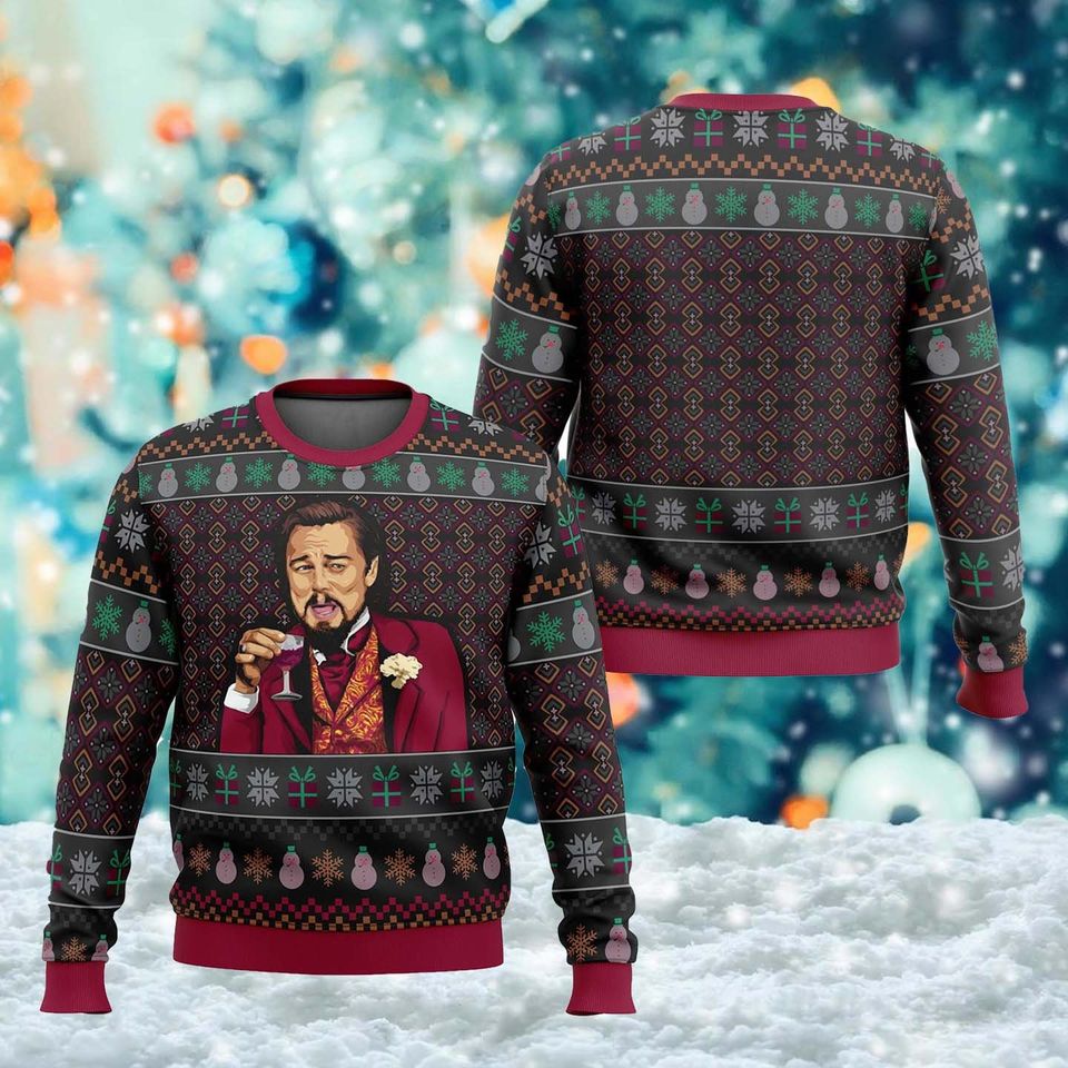 Laughing Leonardo DiCaprio Meme Ugly Christmas Sweater, Funny Christmas Ugly Sweater