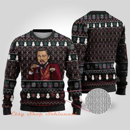 Laughing Leonardo DiCaprio Meme Ugly Christmas Sweater, Funny Christmas Ugly Sweater - Image 3
