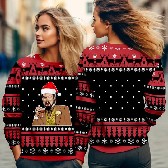 Laughing Leonardo DiCaprio Meme Ugly Christmas Sweater, Funny Christmas Ugly Sweater - Image 6