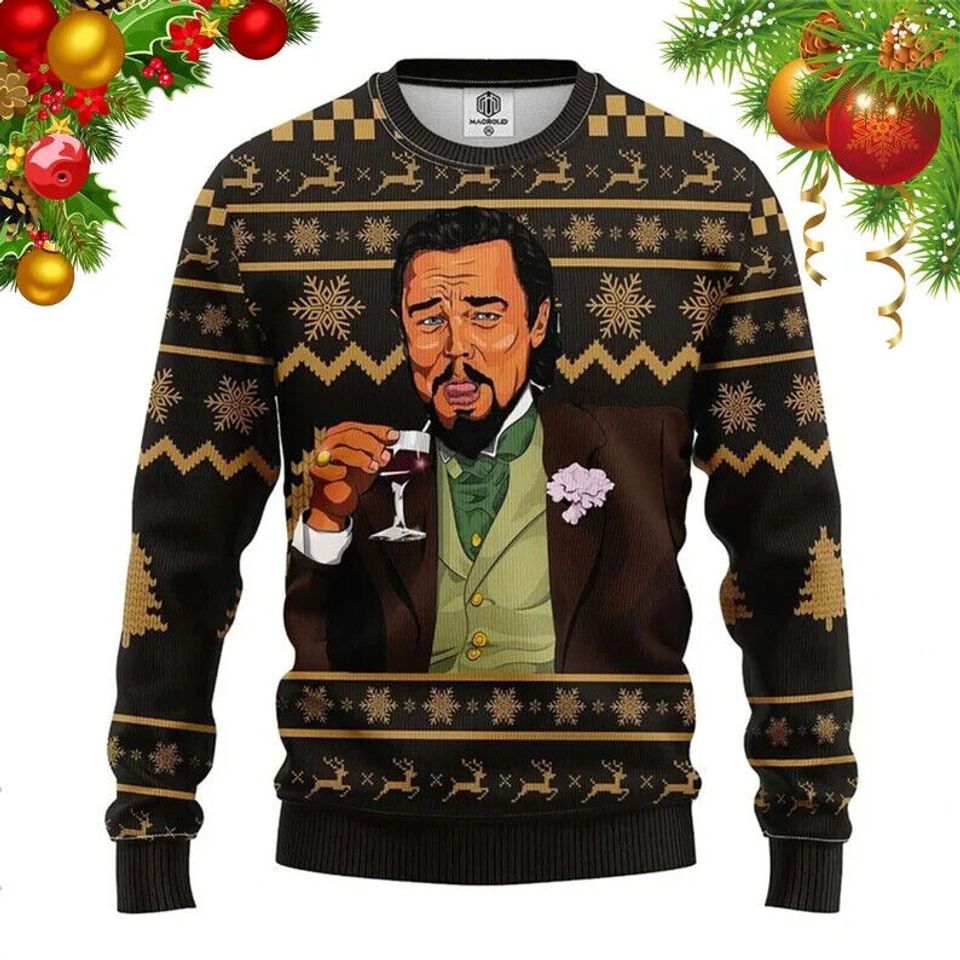 Laughing Leonardo DiCaprio Meme Ugly Christmas Sweater, Funny Christmas Ugly Sweater