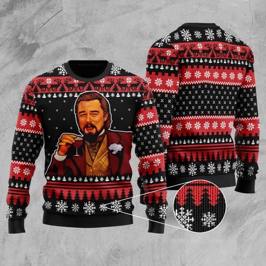 Laughing Leonardo DiCaprio Meme Ugly Christmas Sweater, Funny Christmas Ugly Sweater - Image 4