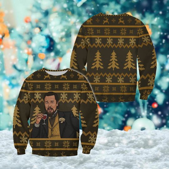 Laughing Leonardo DiCaprio Meme Ugly Christmas Sweater, Funny Christmas Ugly Sweater - Image 3