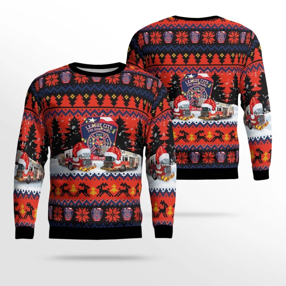 League City Texas League City Fire Dept AOP Ugly Sweater Xmas Unisex Sweater Christmas Gifts For Men Women