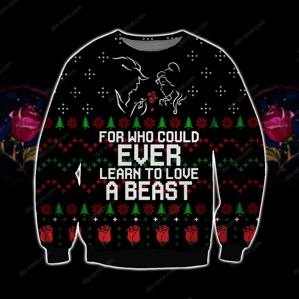 Learn To Love A Beast Knitting Pattern 3D Print Ugly Christmas Sweater Adult 3D Funny Matching for family