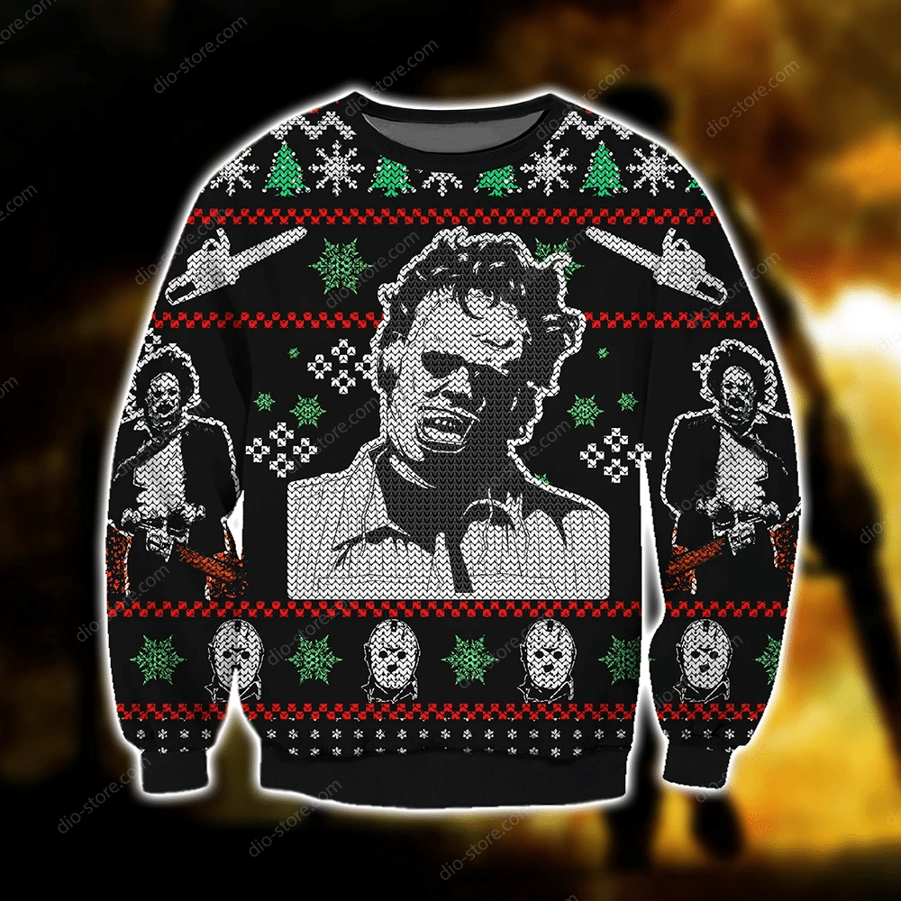 Leatherface Knitting Pattern 3D Print Ugly Christmas Sweater Adult 3D Funny Matching for family