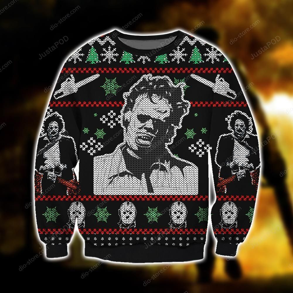Leatherface Knitting Pattern 3D Print Ugly Christmas Sweater Adult 3D Funny Matching for family