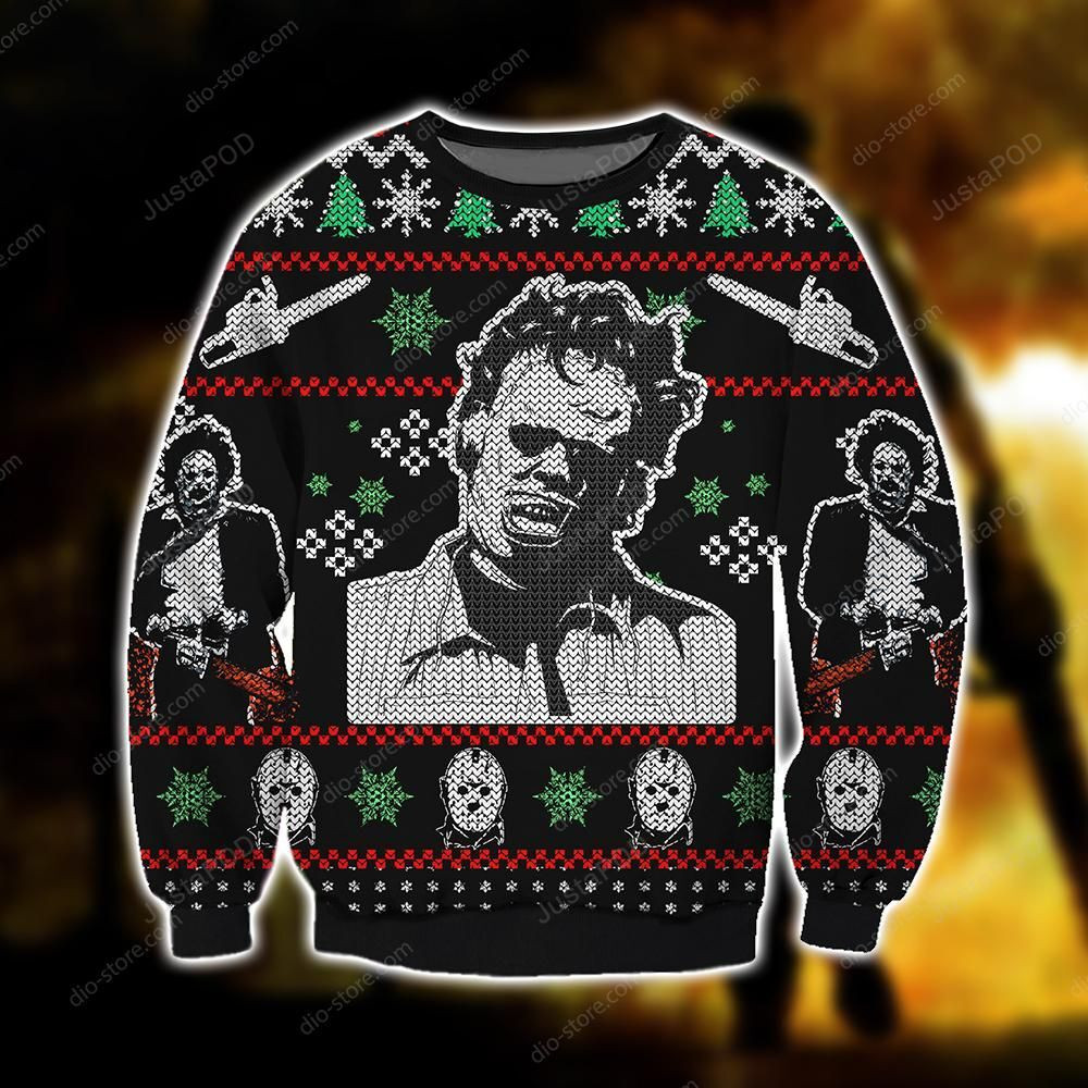 Leatherface Knitting Pattern Ugly Christmas Sweater Adult 3D Funny Matching for family