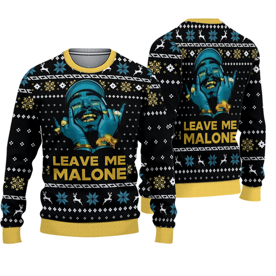 Leave Me Malone Post Malone Ugly Christmas Sweater
