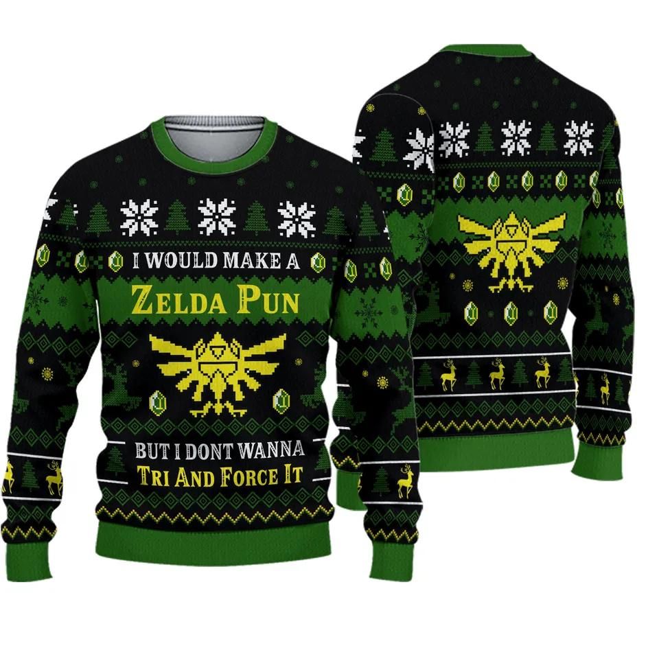 Legend Of Zelda Pun Christmas Ugly Sweater, Video Game Characters Adult Kid Shirt