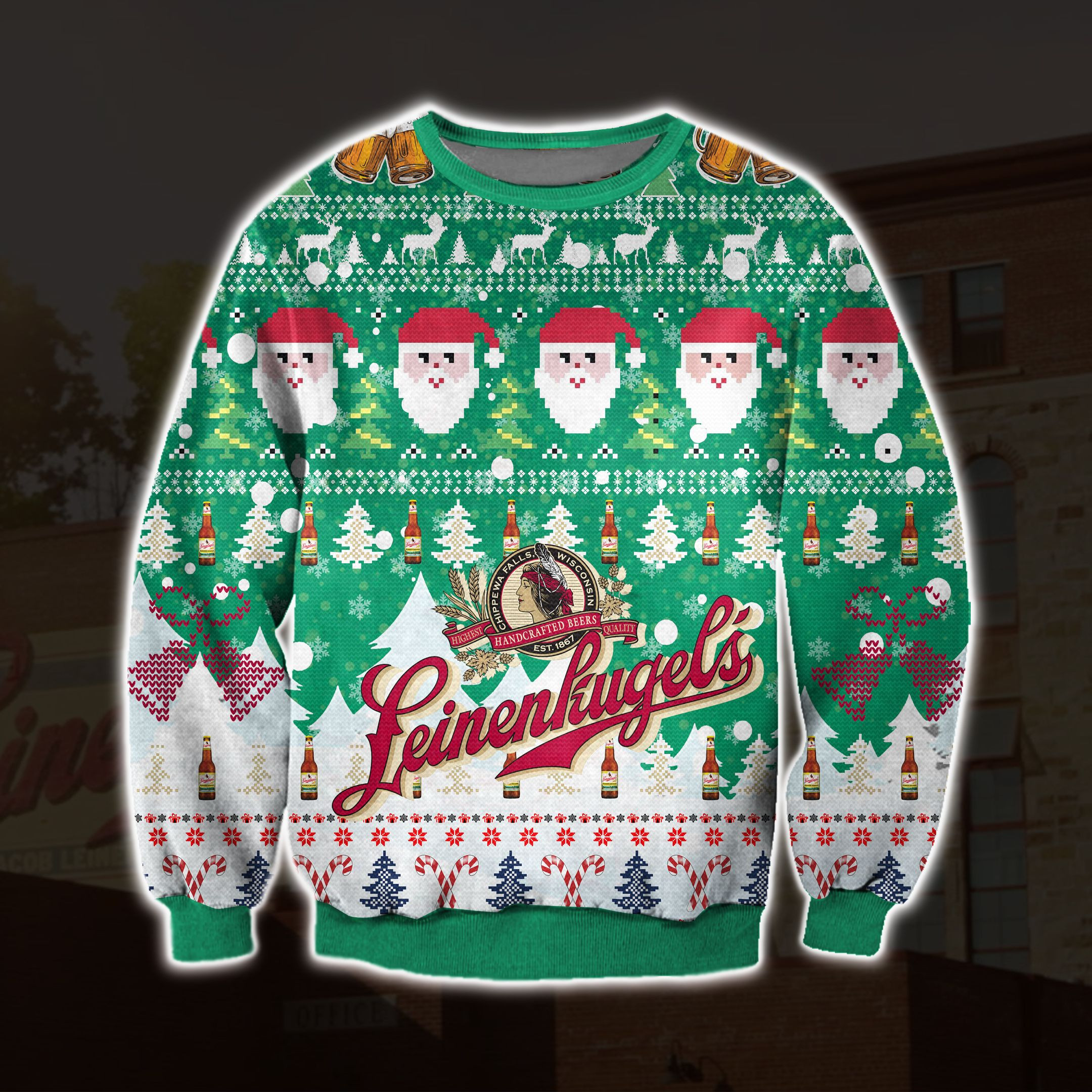 Leinenkugel'S Beer Knitting Pattern 3D Print Ugly Christmas Sweater Adult 3D Funny Matching for family