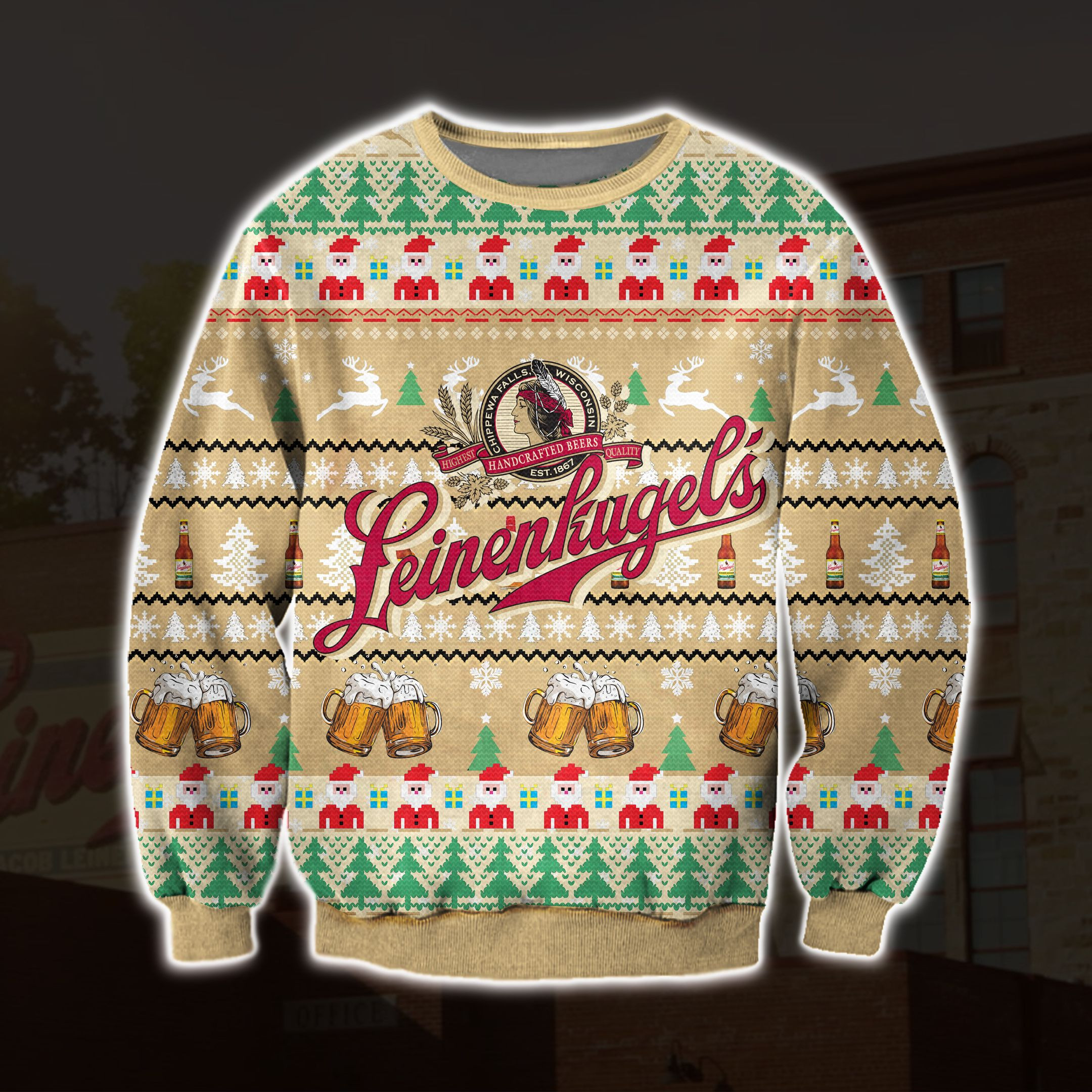 Leinenkugel'S Beer Knitting Pattern 3D Print Ugly Christmas Sweater Adult 3D Funny Matching for family