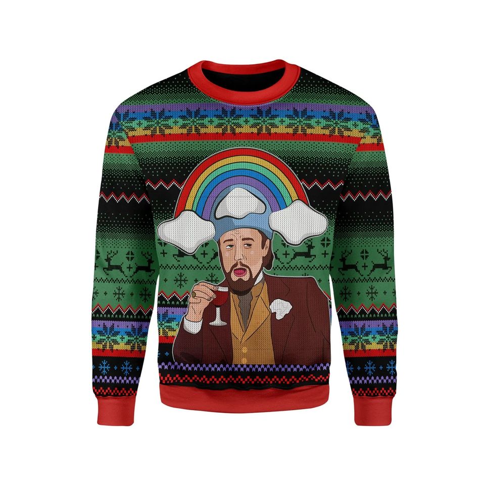 Leo Laughing Meme Dicardo 3D Ugly Christmas Sweater