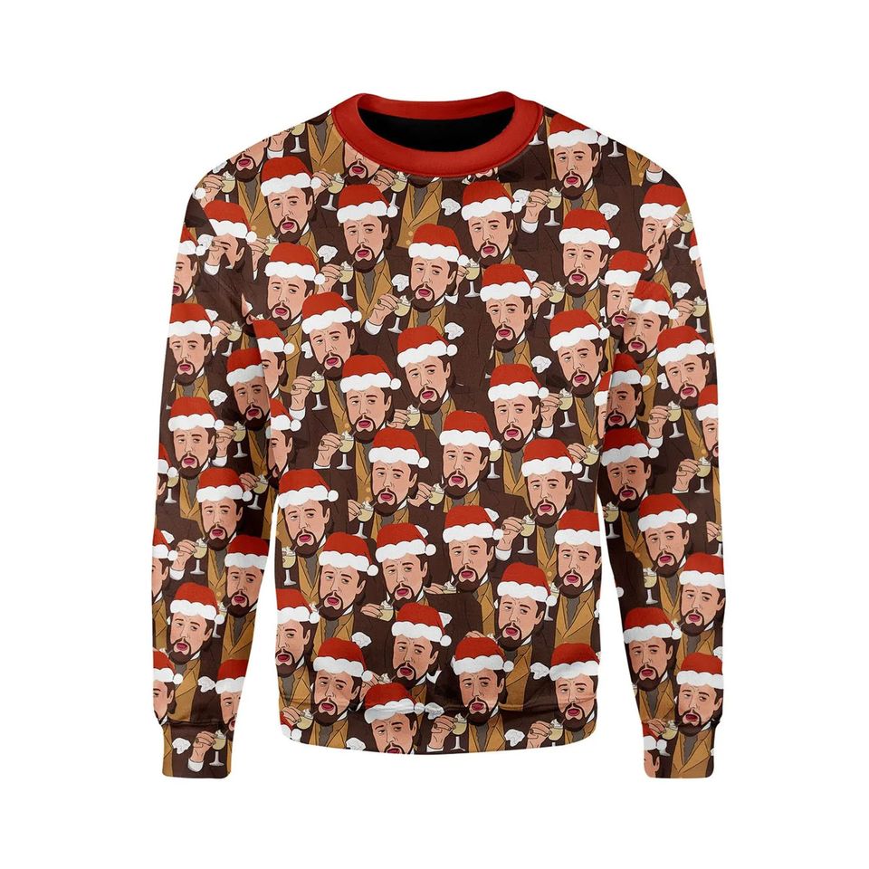 Leo Laughing Meme Dicardo 3D Ugly Christmas Sweater