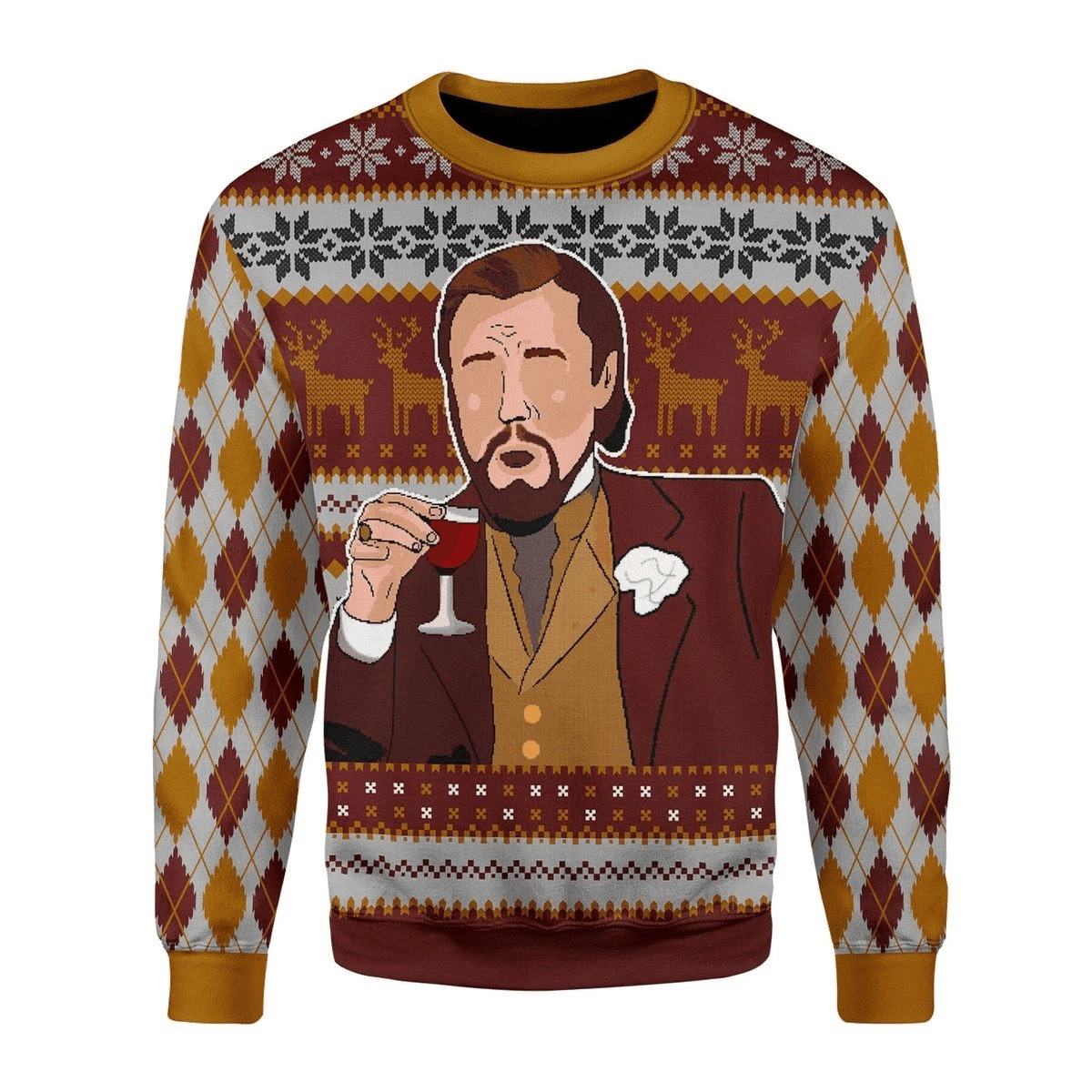 Leo Laughing Meme Ugly Christmas Sweater Adult 3D Funny Matching for family