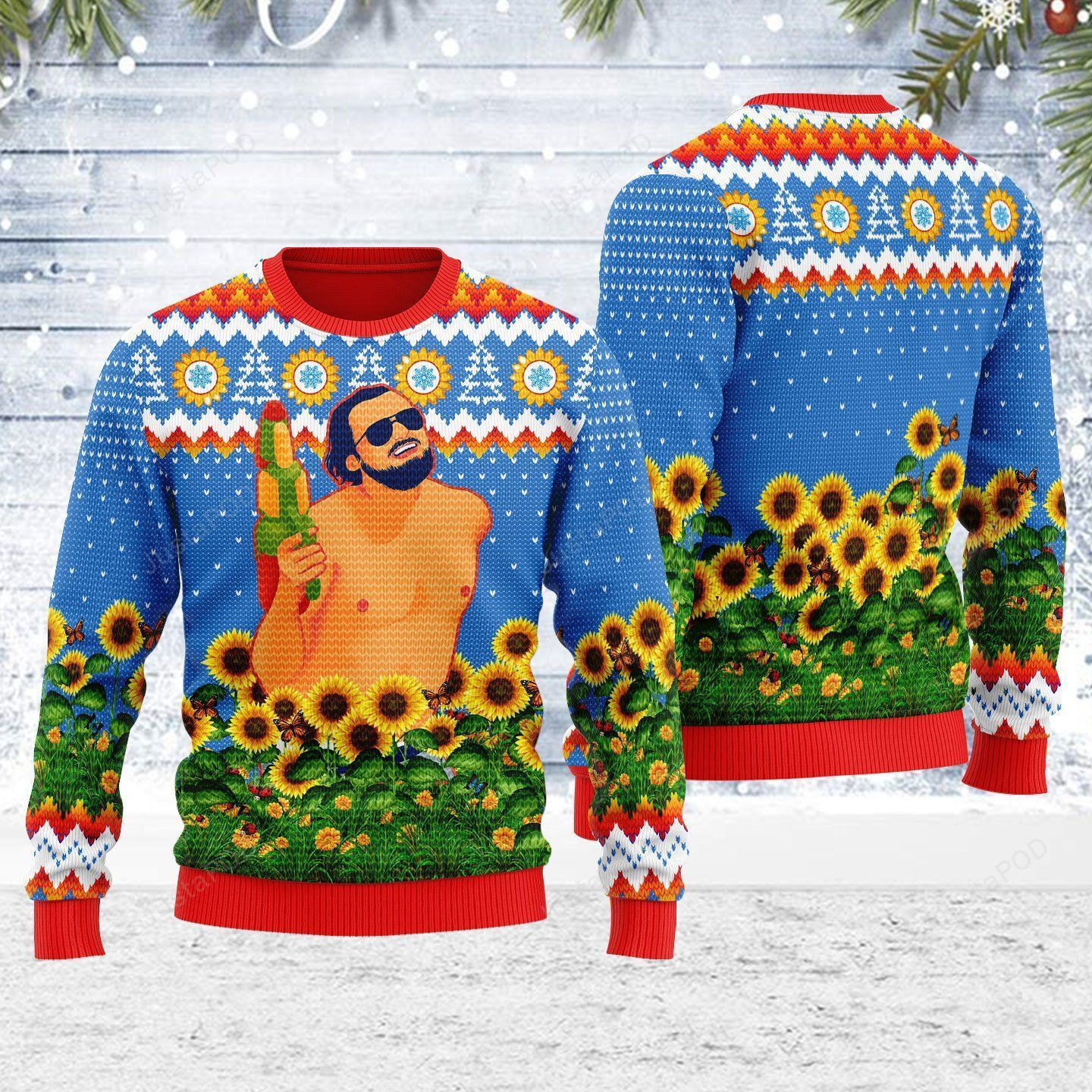 Leo Running With Water Gun Ugly Christmas Sweater Adult 3D Funny Matching for family