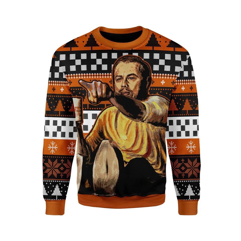 Leonardo Pointing Meme Ugly Christmas Sweater