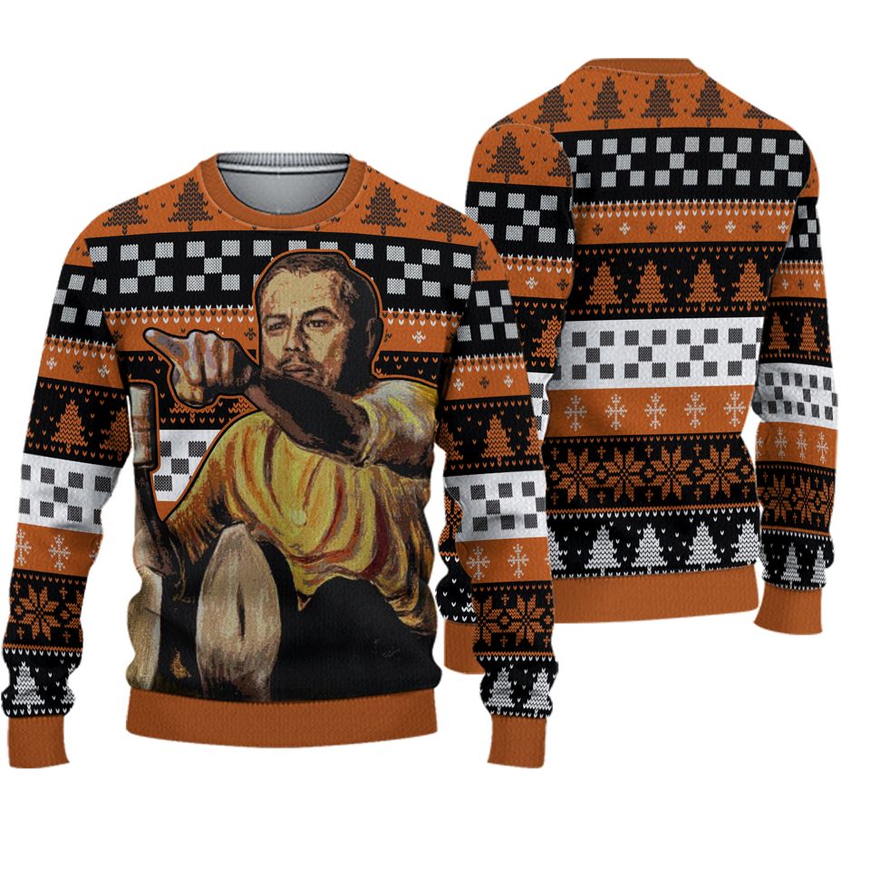 Leonardo Pointing Meme Ugly Christmas Sweater, Leonardo DiCaprio Ugly Christmas 3D Sweater