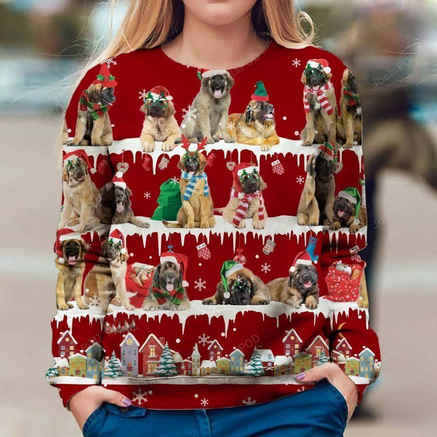 Leonberger Snow Christmas Ugly Christmas Sweater Adult 3D Funny Matching for family
