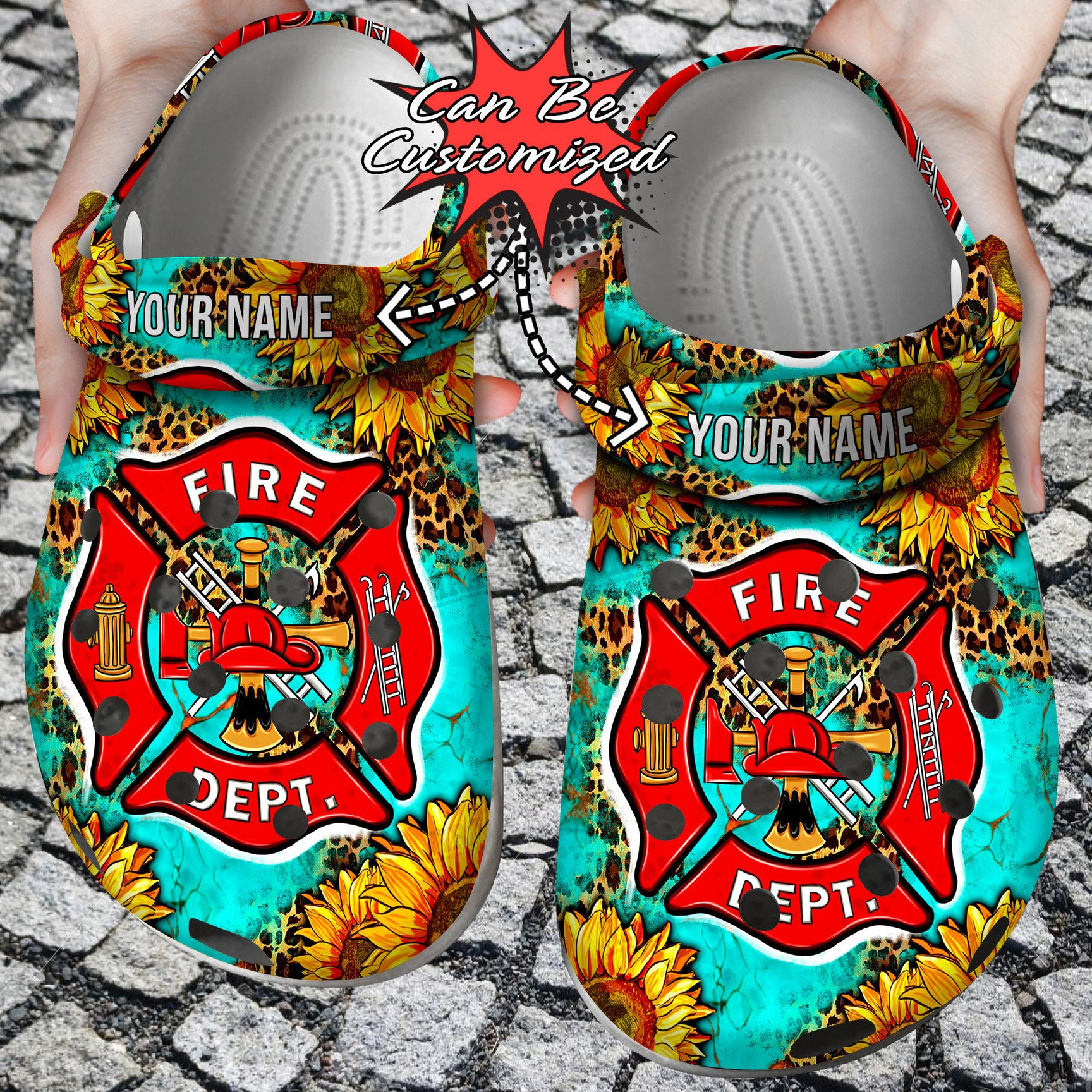 Leopard Fire Dept And Sunflowers clog Shoes Custom