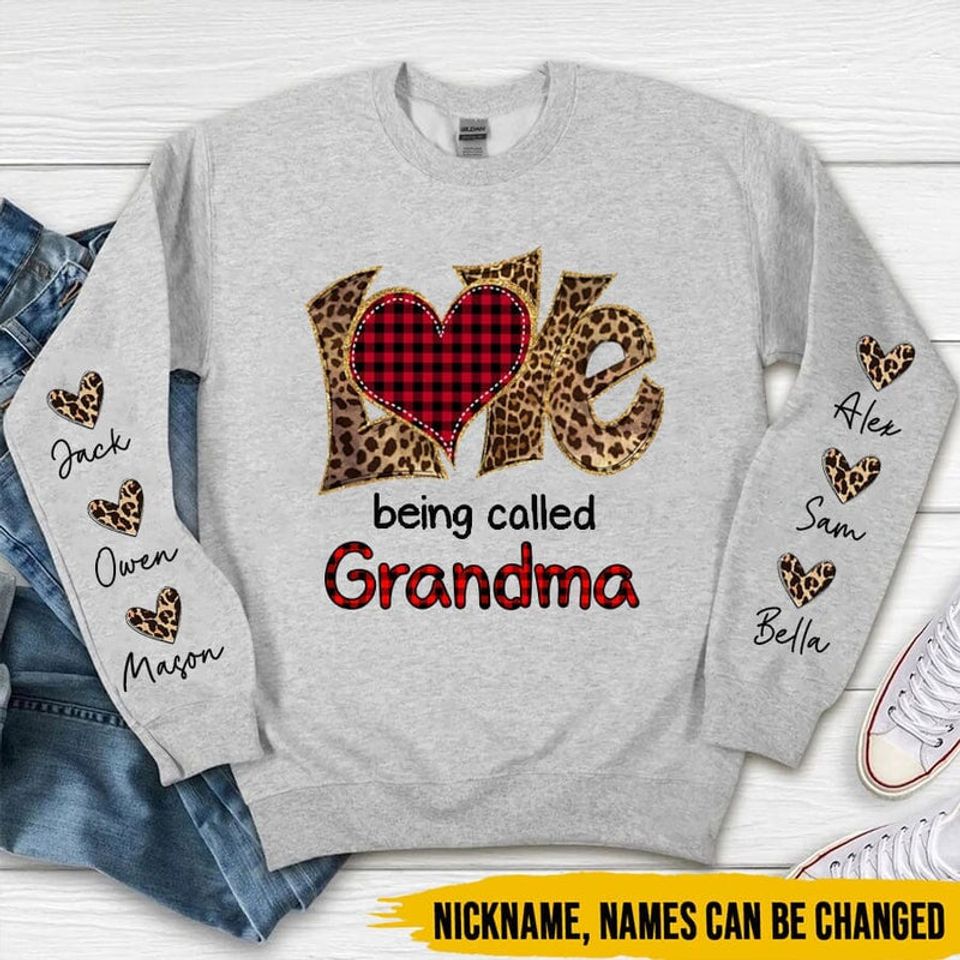 Leopard Plaid Love Being Called Grandma Sweet Heart Kids Personalized 3D Sweater
