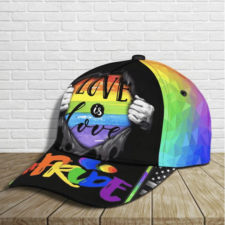 Lesbian Baseball Cap, Love Is Never Wrong Lgbt Printing 3D Baseball Cap Hat, Gift For Couple Lesbian Trucker Hats Custom Hats Gifts For Men & Women