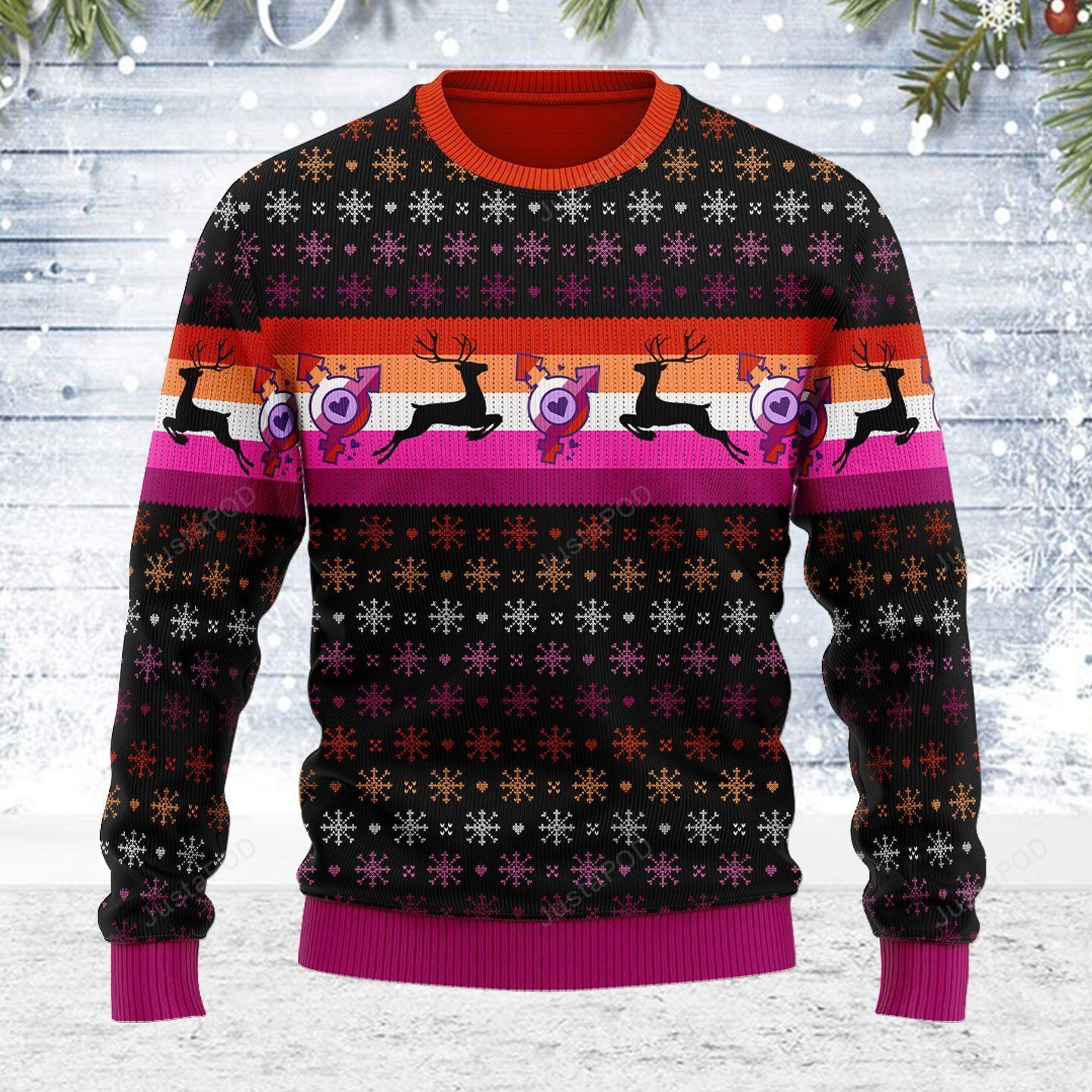 Lesbian Flag Ugly Christmas Sweater Adult 3D Funny Matching for family
