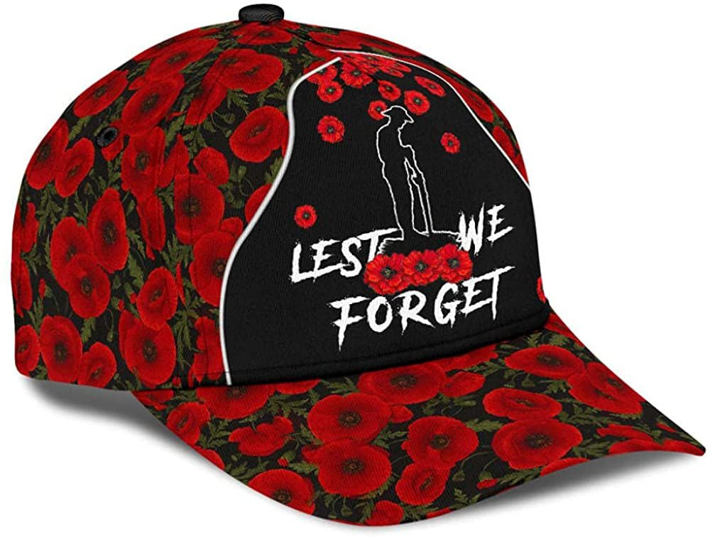 Lest We Forget Anzac Day Poppy Beautiful 3D Printed Classic Cap Trucker Hats Custom Hats Gifts For Men & Women
