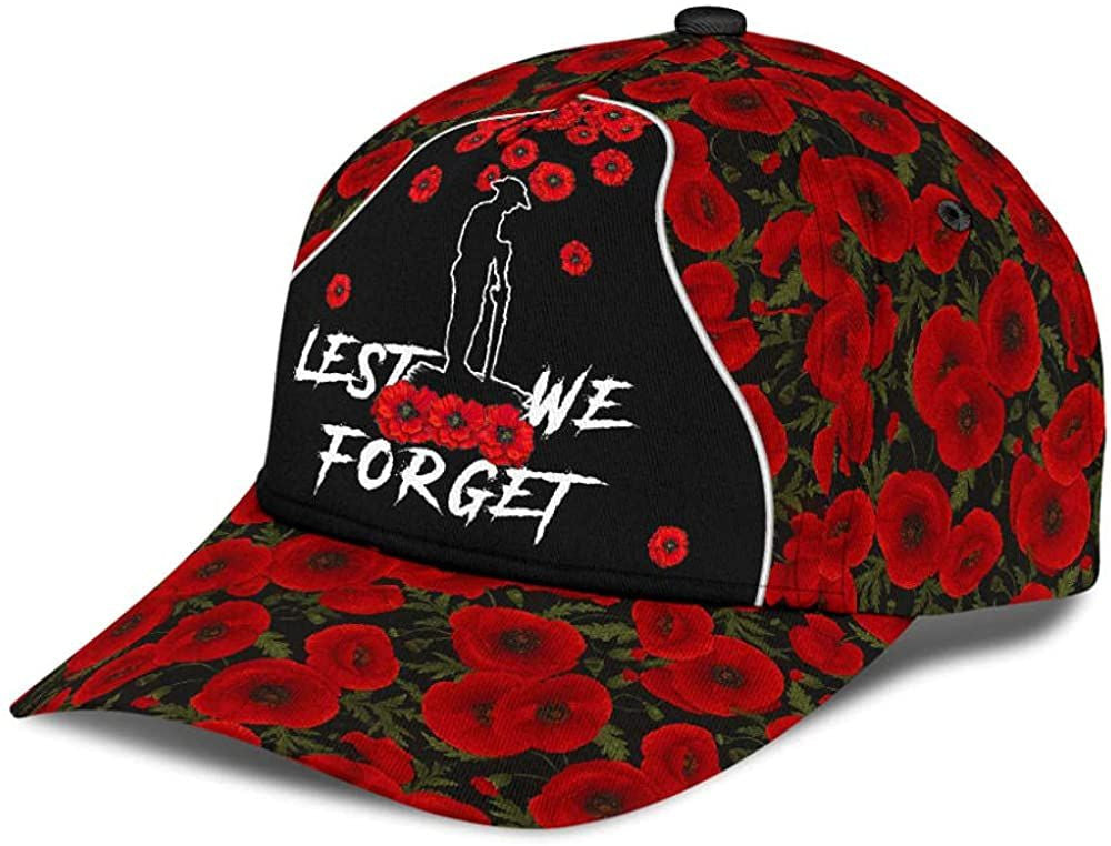 Lest We Forget Anzac Day Poppy Beautiful 3D Printed Classic Cap Trucker Hats Custom Hats Gifts For Men & Women