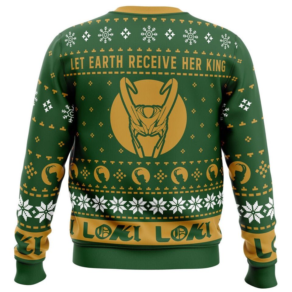 Let Earth Receive Her King Lokis Ugly Christmas Sweater, Christmas Sweater - Image 4