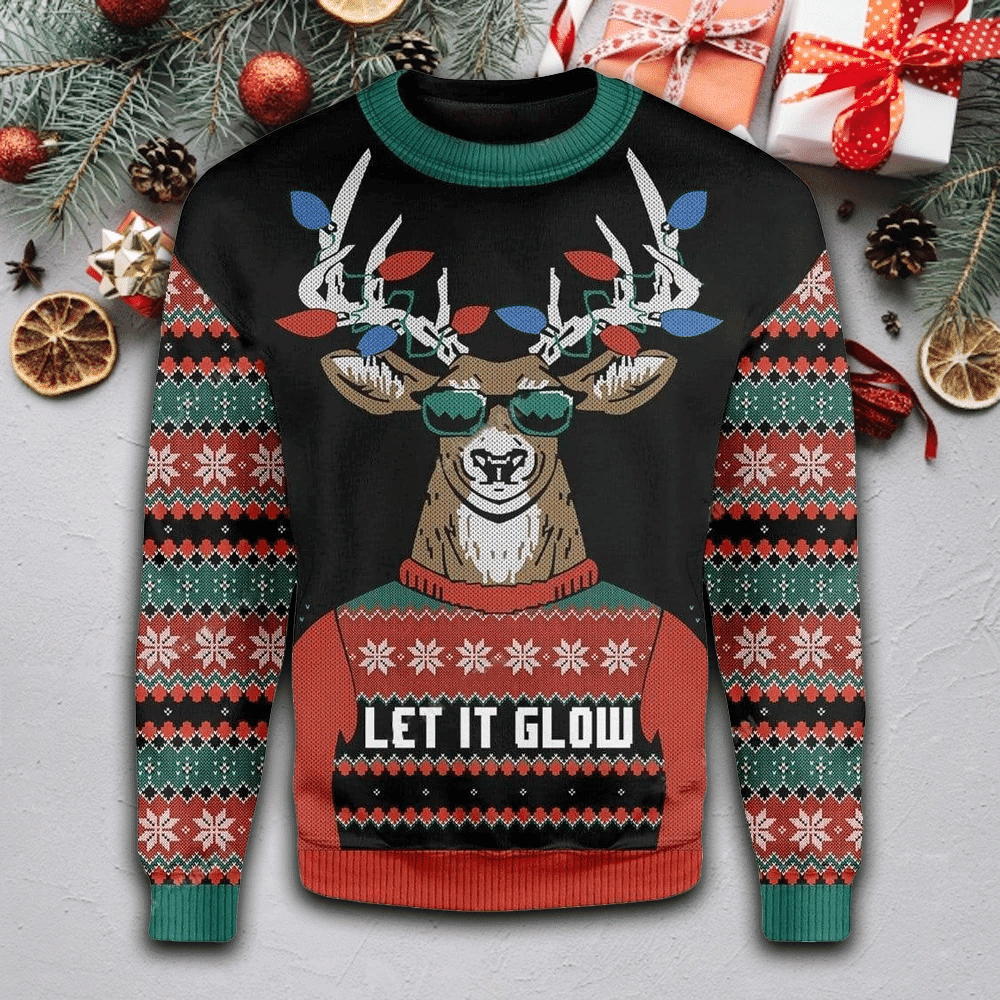 Let It Glow Ugly Christmas Sweater Adult 3D Funny Matching for family