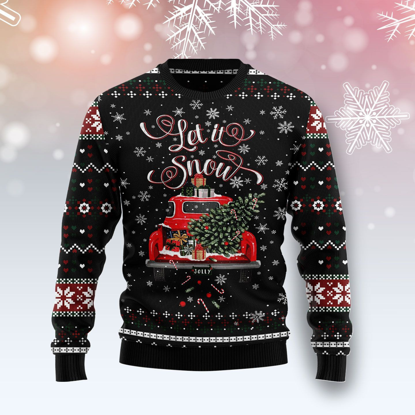 Let It Snow Red Truck Ugly Christmas Sweater Adult 3D Funny Matching for family