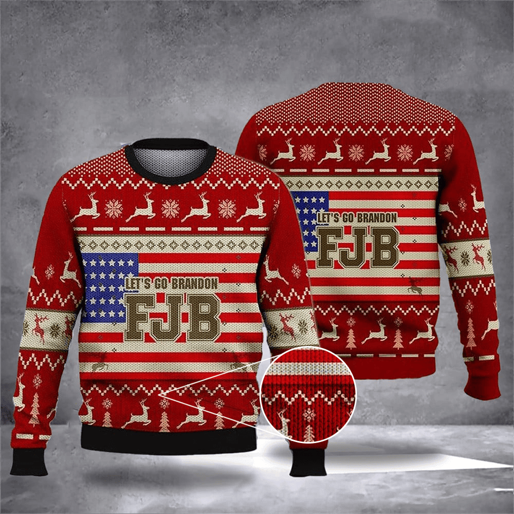 Lets Go Brandon FJB Ugly Christmas Sweater USA Flag Lets Go Brandon Xmas Sweater - Image 2