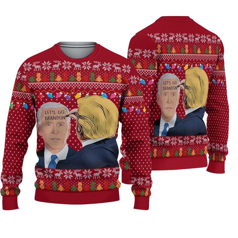Let's Go Brandon Ugly Christmas Funny Biden and Trump Christmas Sweater