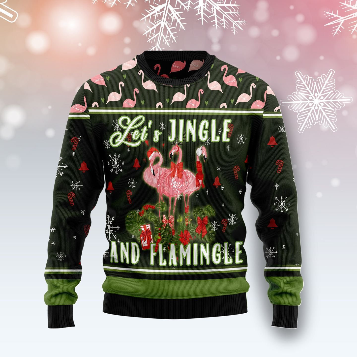 Lets Jingle And Flamingle Ugly Christmas Sweater Adult 3D Funny Matching for family