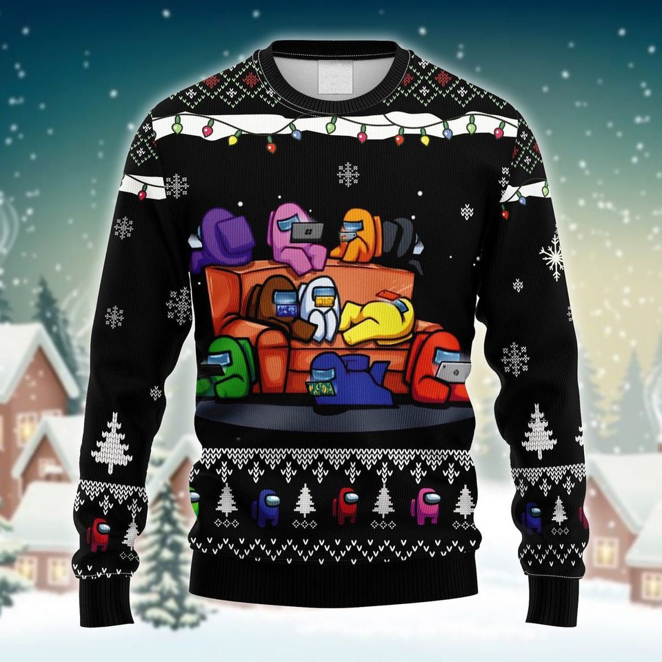 Let's Play Among Us On Christmas Night Ugly Sweater