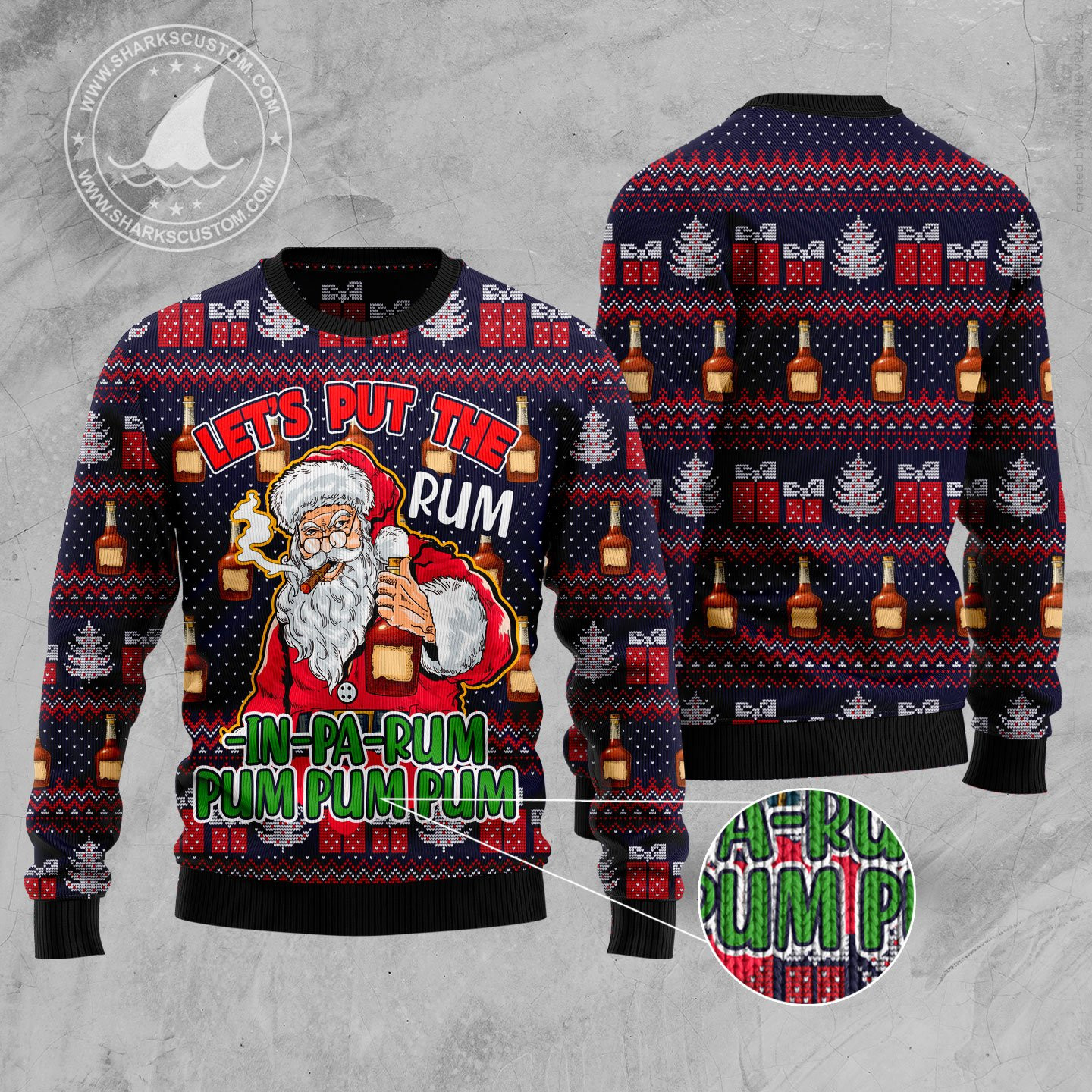 Let'S Put The Rum-In-Pa-Rum Pum Pum Pum Ugly Christmas Sweater Adult 3D Funny Matching for family - Image 3