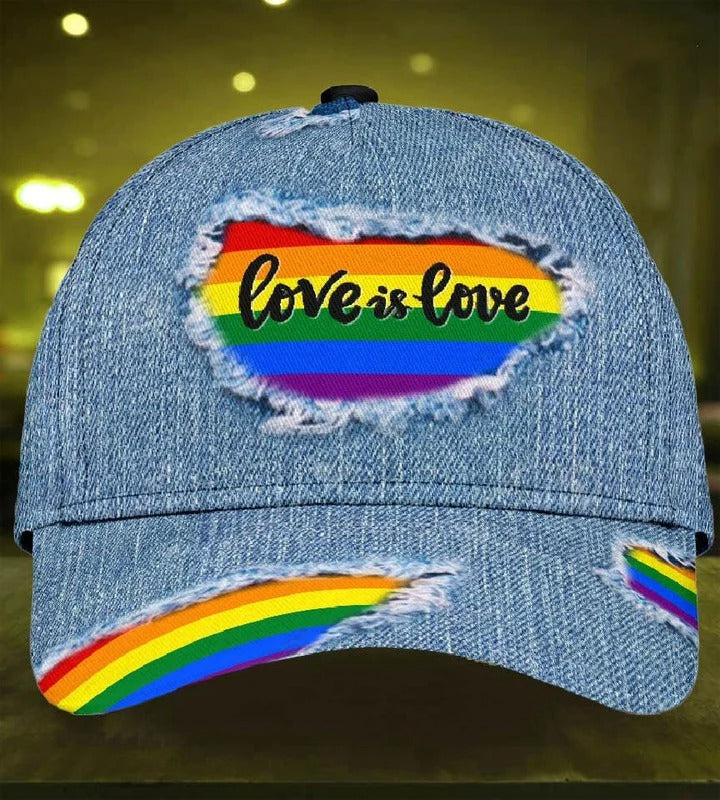 Lgbt 3D All Over Printed Baseball Cap Hat Jean Pattern Love Is Love, Classic Cap For Couple Lesbian Gaymer Trucker Hats Custom Hats Gifts For Men & Women