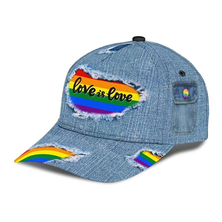 Lgbt 3D All Over Printed Baseball Cap Hat Jean Pattern Love Is Love, Classic Cap For Couple Lesbian Gaymer Trucker Hats Custom Hats Gifts For Men & Women