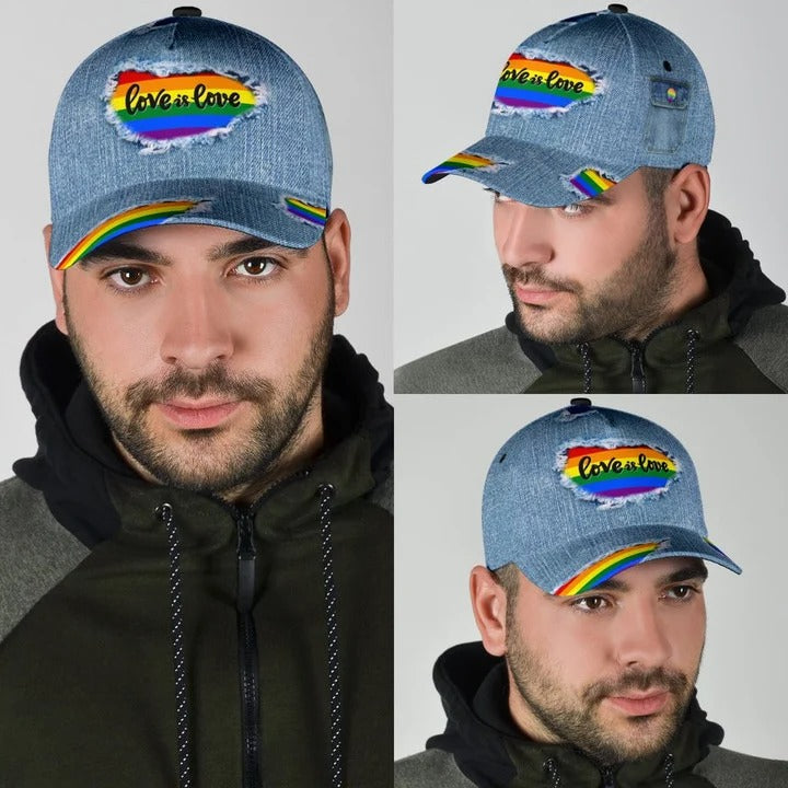 Lgbt 3D All Over Printed Baseball Cap Hat Jean Pattern Love Is Love, Classic Cap For Couple Lesbian Gaymer Trucker Hats Custom Hats Gifts For Men & Women