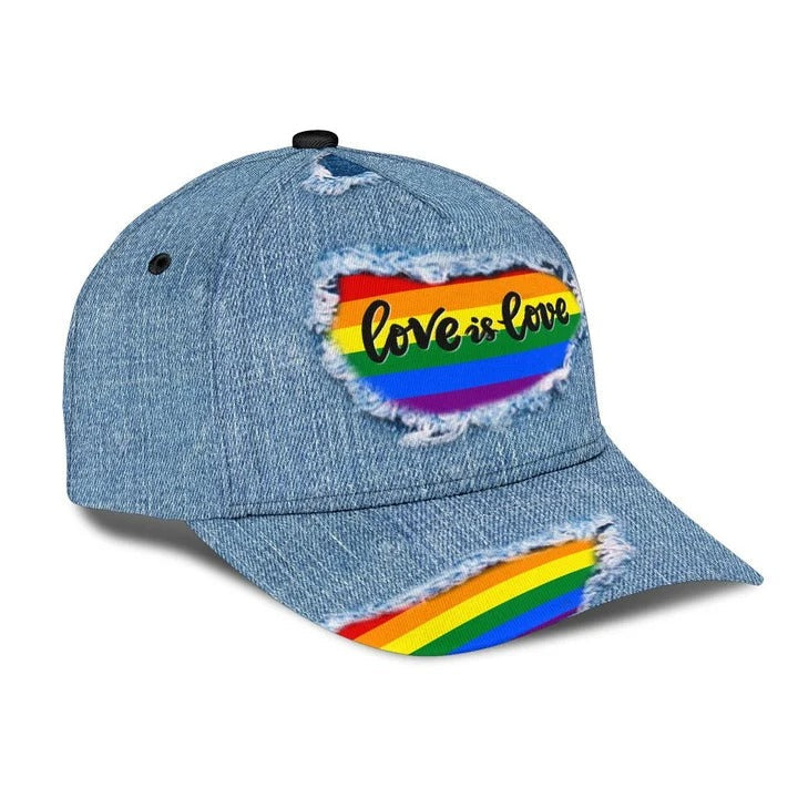 Lgbt 3D All Over Printed Baseball Cap Hat Jean Pattern Love Is Love, Classic Cap For Couple Lesbian Gaymer Trucker Hats Custom Hats Gifts For Men & Women