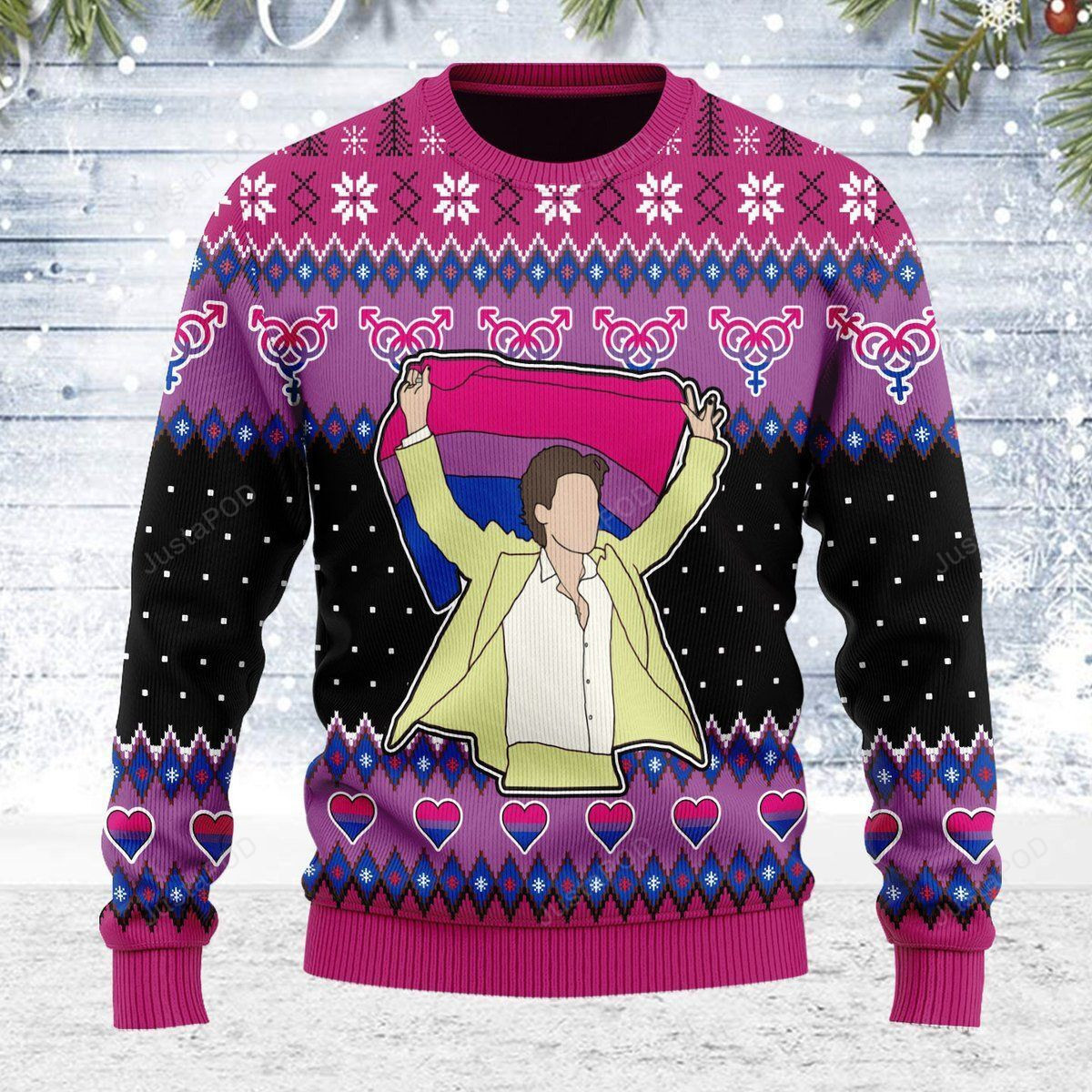 Lgbt Bisexual Flag Harry Ugly Christmas Sweater Adult 3D Funny Matching for family