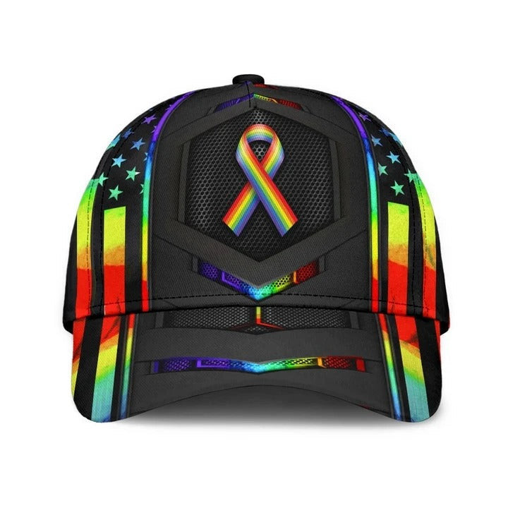 LGBT Cap, Bright Colored Ribbon Awareness LGBTQ Printing 3D Baseball Cap Hat Trucker Hats Custom Hats Gifts For Men & Women