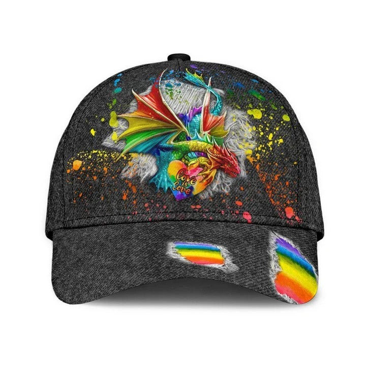 LGBT Cap Love Is Love Dragon Ripped Jean Background LGBT Baseball Cap Hat, Gay Pride Accessories Trucker Hats Custom Hats Gifts For Men & Women