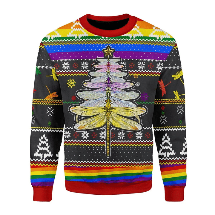LGBT Dragonfly Ugly Christmas Sweater Adult 3D Funny Matching for family