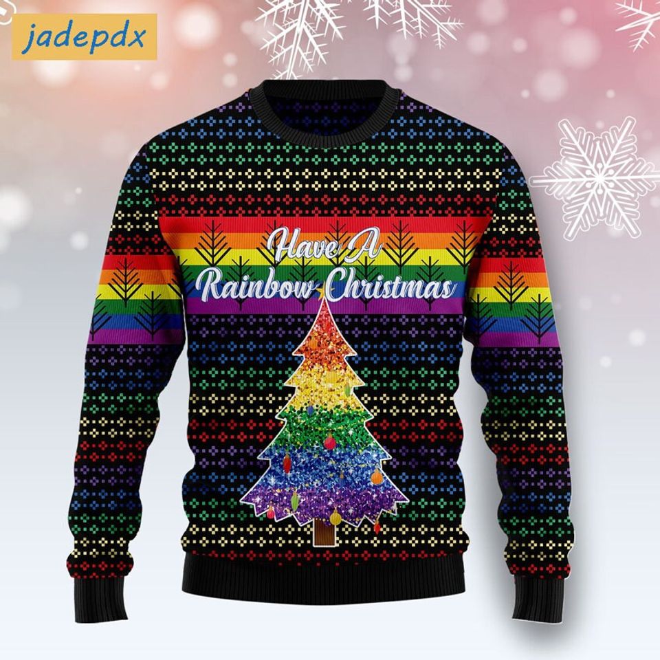LGBT Have A Rainbow Christmas Pine Tree Ugly Sweater