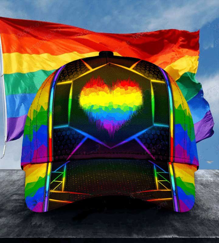 LGBT Heart Classic Cap, Lesbian Baseball Cap, Gay Pride Heart Rainbow Baseball Cap Trucker Hats Custom Hats Gifts For Men & Women