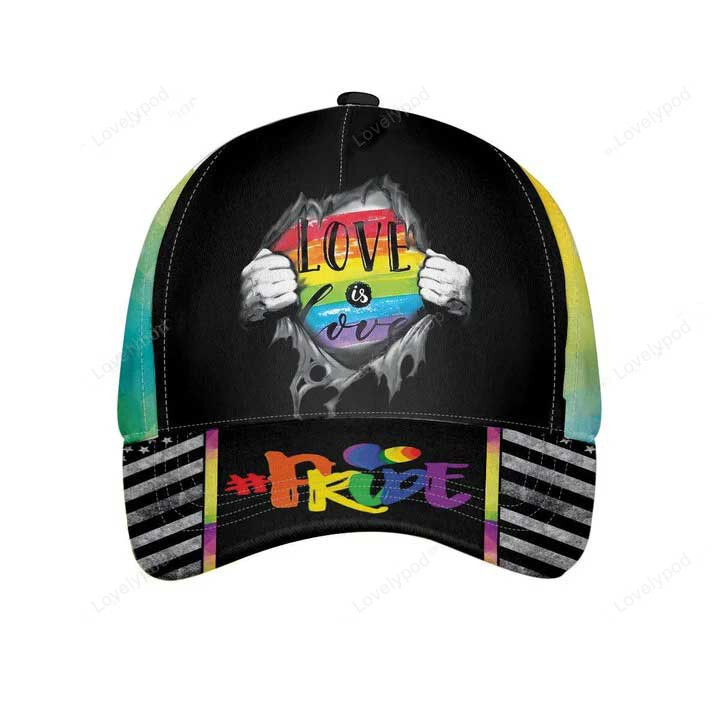 LGBT Heart Classic Cap, Lesbian Baseball Cap, Gay Pride Heart Rainbow Baseball Cap Trucker Hats Custom Hats Gifts For Men & Women