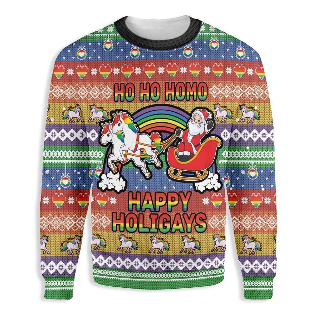 LGBT Ho Ho Ho Homo Happy Holigays Ugly Christmas Sweater Adult 3D Funny Matching for family